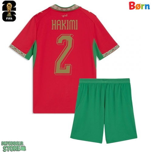 Marokko Achraf Hakimi #2 Replika Babytøj Hjemmebanesæt Børn VM 2026 Kortærmet (+ Korte bukser)